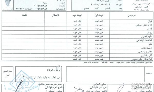 نمونه کارنامه توصیفی اول تا ششم word - موج سوال
