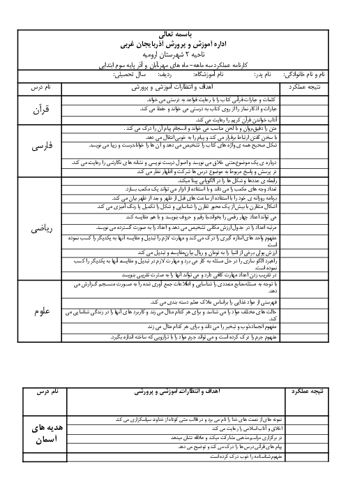 نمونه کارنامه
