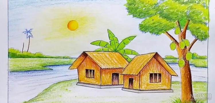 نقاشی طبیعت : 40 نقاشی ساده طبیعت برای رنگ آمیری کودکان