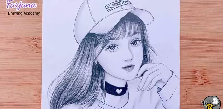 آموزش نقاشی سیاه قلم دخترانه آسان