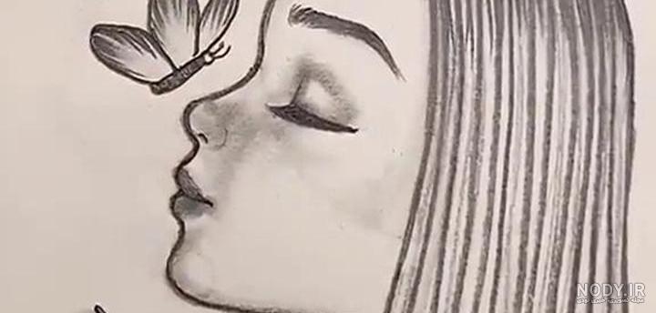 نقاشی سیاه قلم دخترانه آسان و ساده