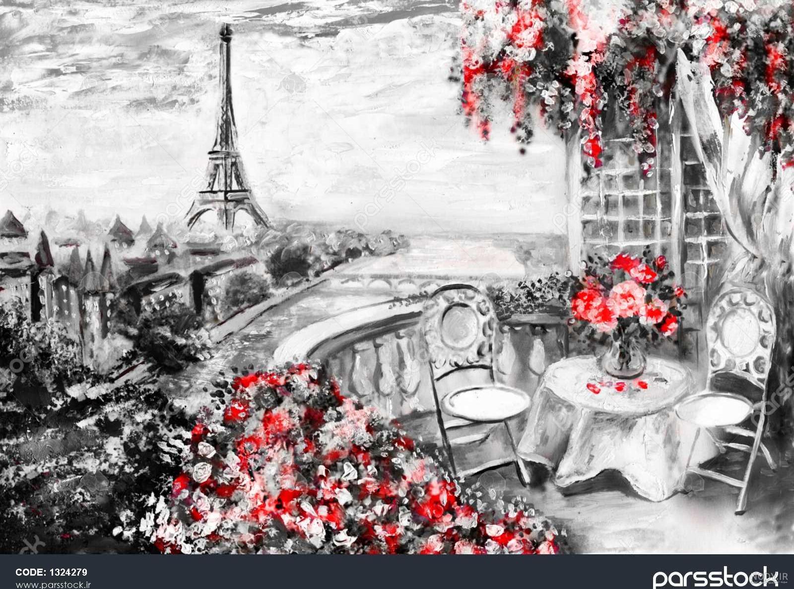 نقاشی عاشقانه پاریس و برج ایفل نقاشی عاشقانه پاریس و برج ایفل