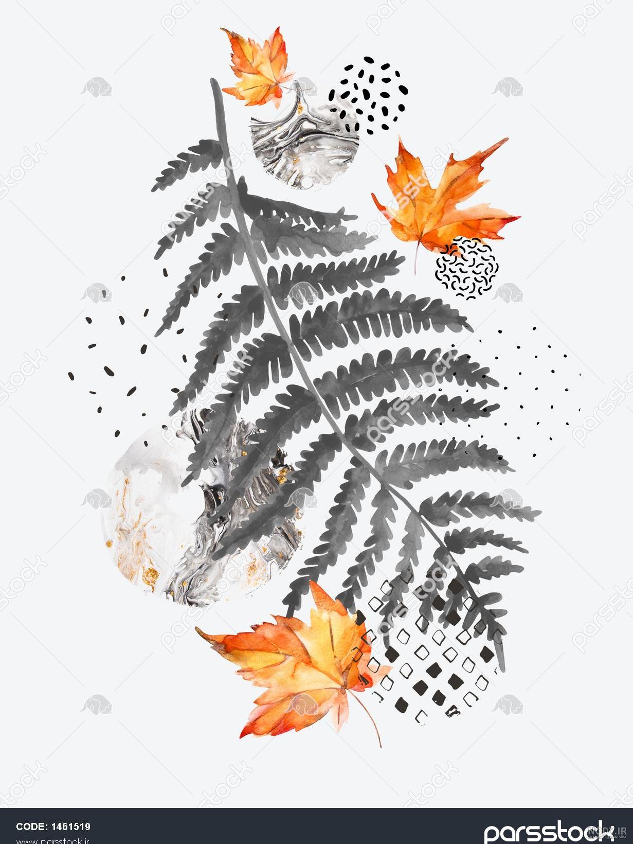 نقاشی گل با برگ پاییزی