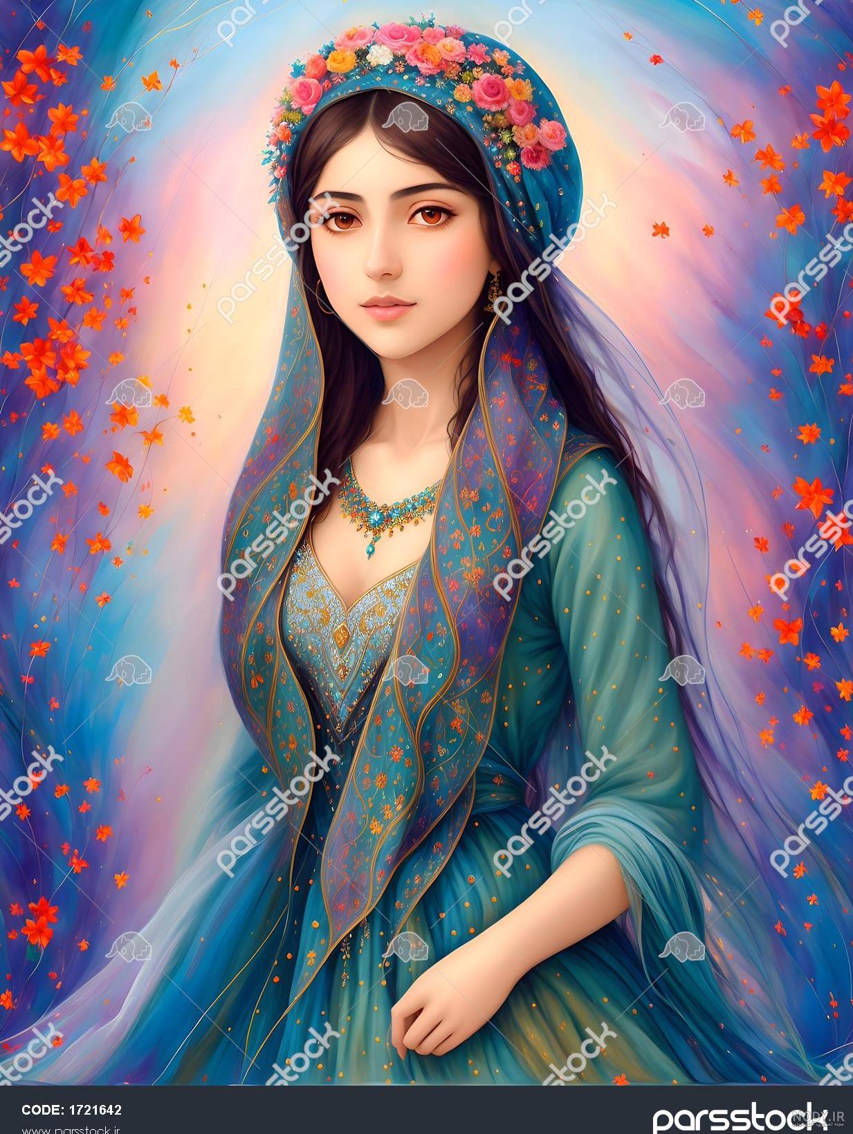 عکس نقاشی دختر با لباس محلی ❤️ [ بهترین تصاویر ]