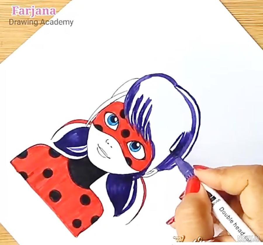 نقاشی دخترانه زیبا و آسان رنگی دختر کفشدوزکی رایگان