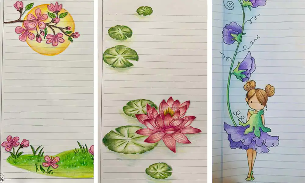 نقاشی گل کنار دفتری