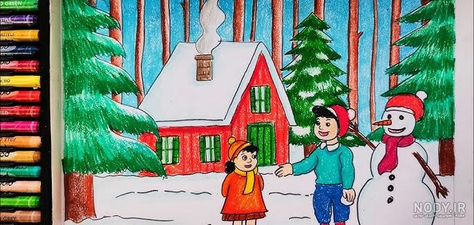 نقاشی آدم برفی کودکانه با آموزش ویدئویی