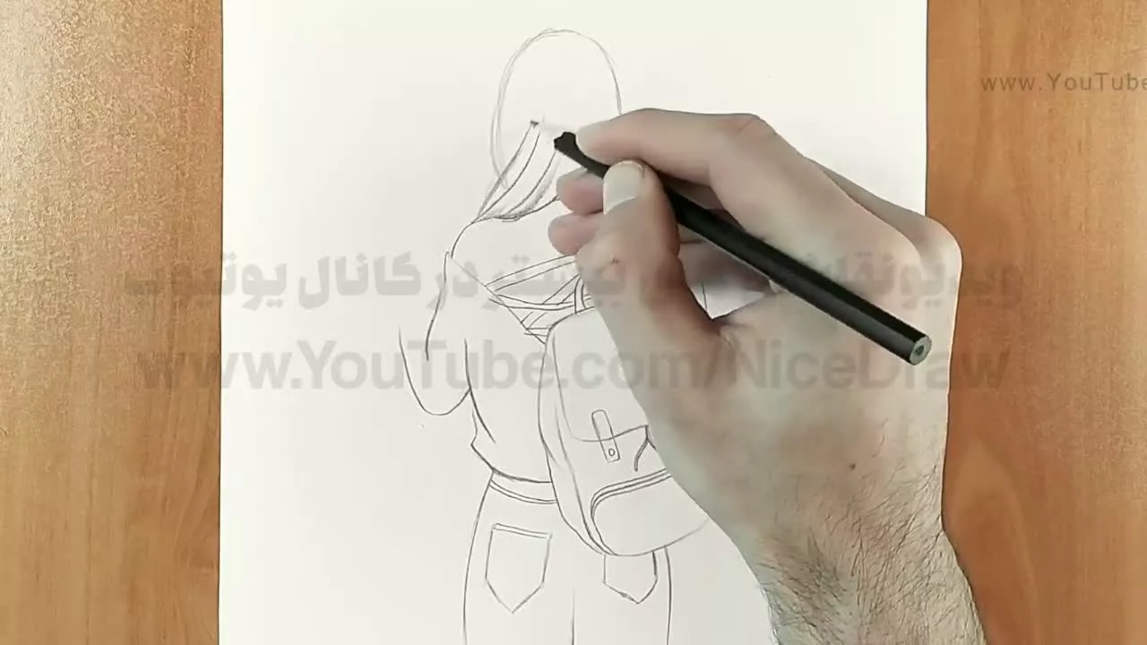 نقاشی سیاه قلم فانتزی دخترانه از پشت