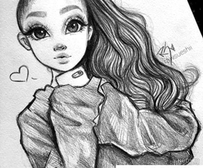 نقاشی سیاه قلم فانتزی ساده دختر