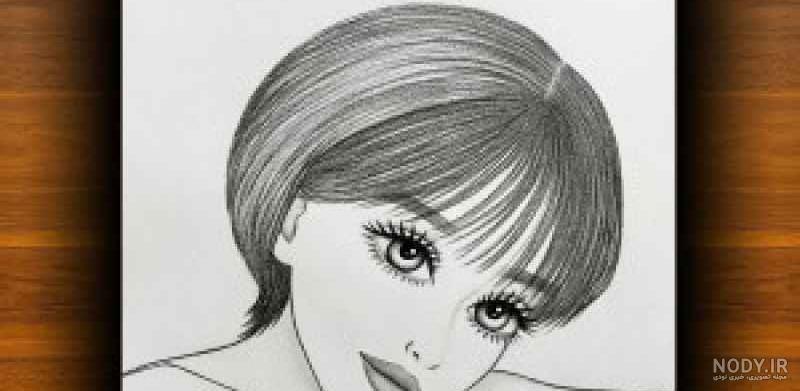 نقاشی کیوت دخترانه فانتزی سیاه قلم