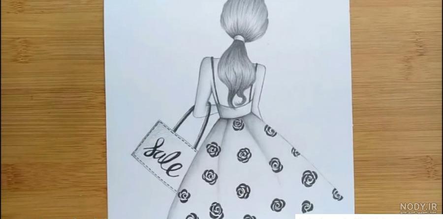نقاشی ساده دخترانه فانتزی با مداد سیاه