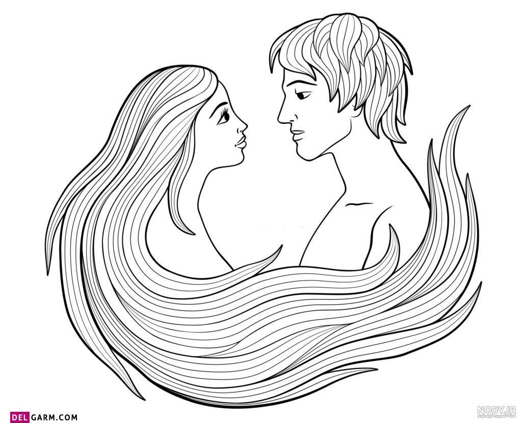 طراحی نقاشی عاشقانه دختر و پسر ساده