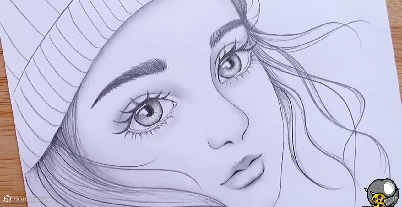 آموزش طراحی با مداد سیاه |طراحی دختر با کلاه |طراحی دختر زیبا