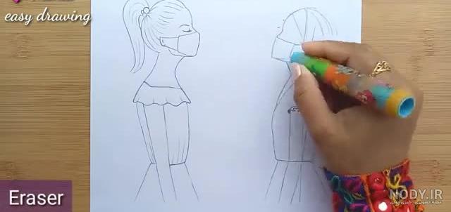 دانلود عکس دختر بچه با ماسک در حال نقاشی Children With Face Mask Back At  School – تایم کد