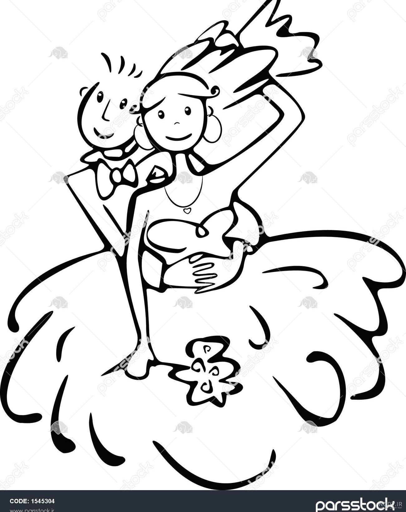 عکس نقاشی عروس و داماد ساده