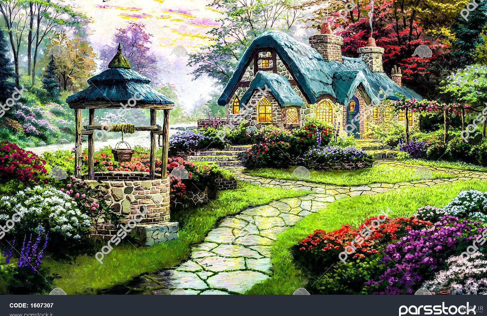 عکس نقاشی کلبه ای در جنگل