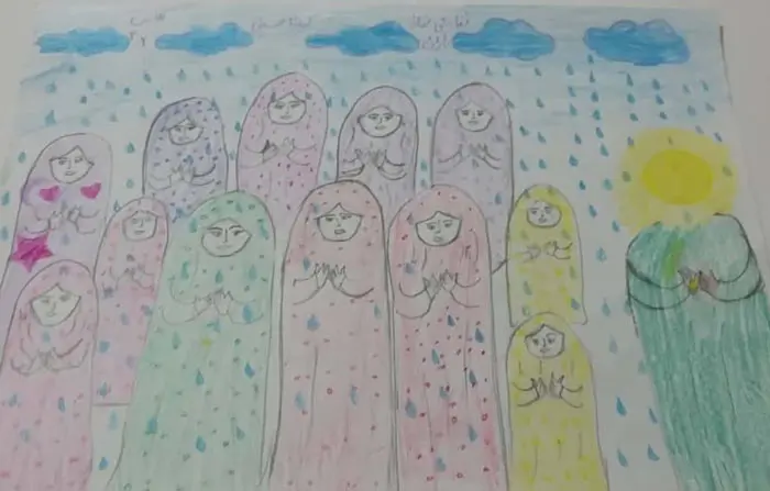 نقاشی ساده درمورد نماز باران
