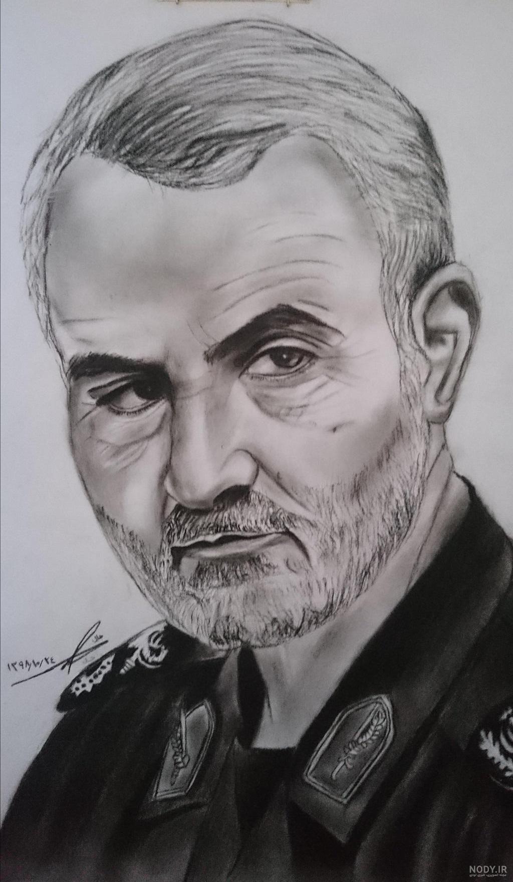 نقاشی ساده ی حاج قاسم سلیمانی