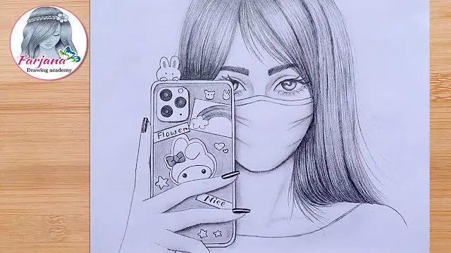 نقاشی طراحی دخترانه با ماسک