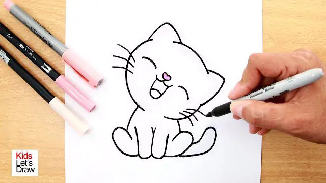 نقاشی کودکانه گربه ملوس، پشمالو و بامزه ساده و آسان و زیبا