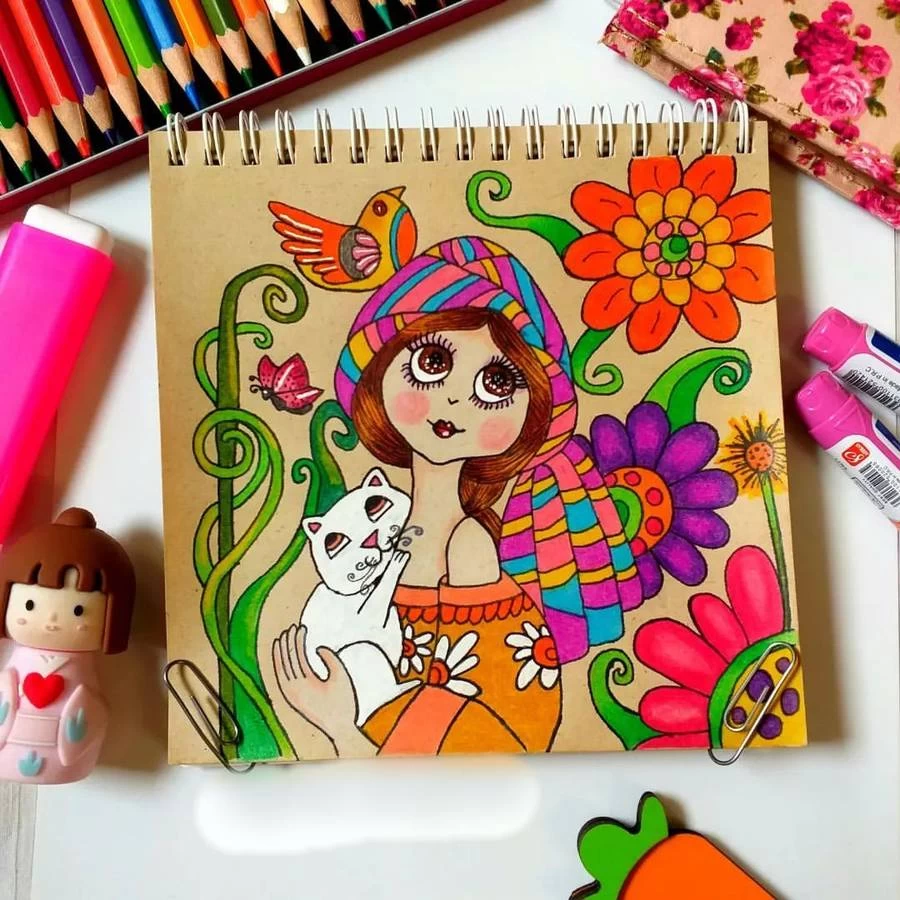 ۴۰ عکس نقاشی دخترانه جدید، ساده، زیبا، فانتزی و آسان برای پروفایل