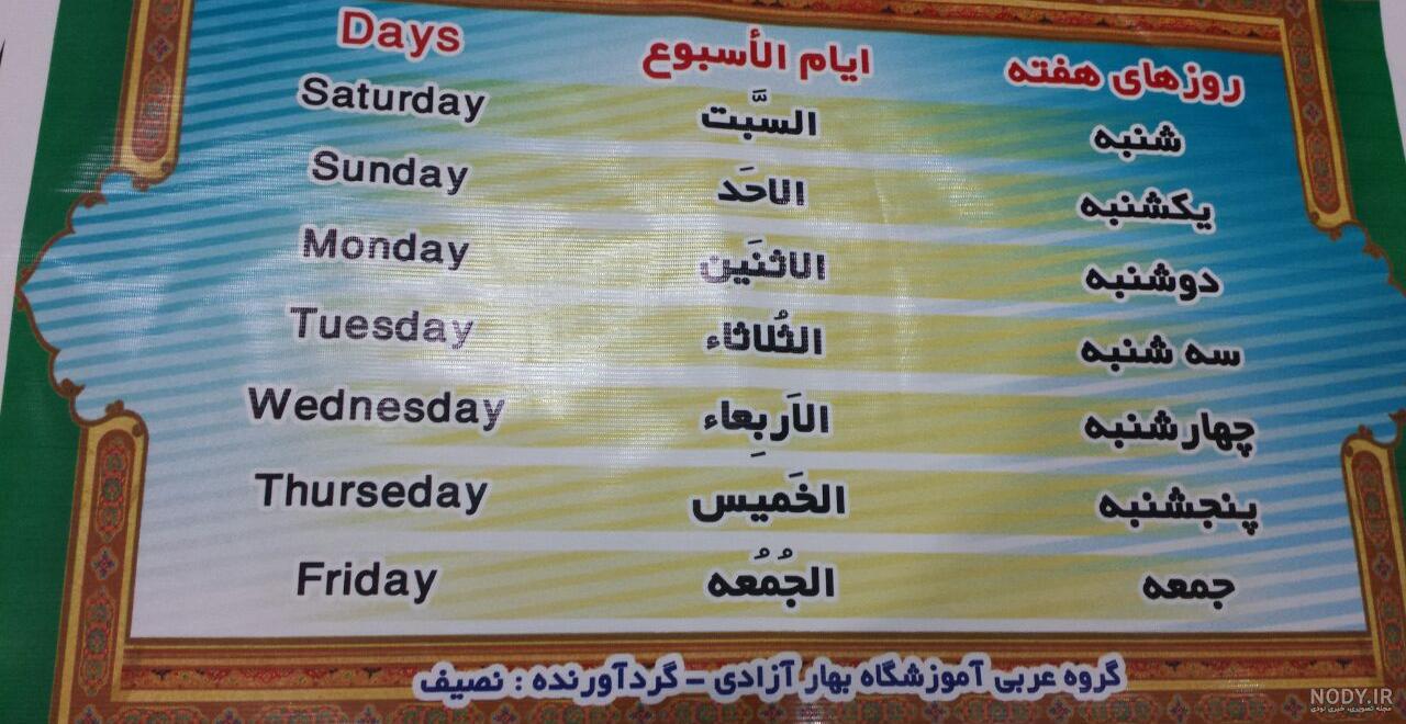 پاورپوینت آموزش فصل‌ها، رنگ‌ها، اعداد و روزهای هفته عربی هفتم - گاما