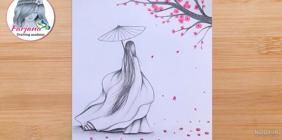 طراحی چتر نقاشی دختر ساده و اسان