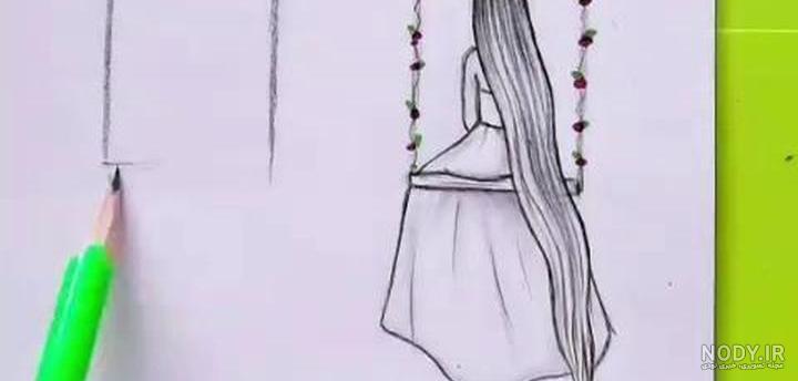 نقاشی دختر نشسته رو صندلی