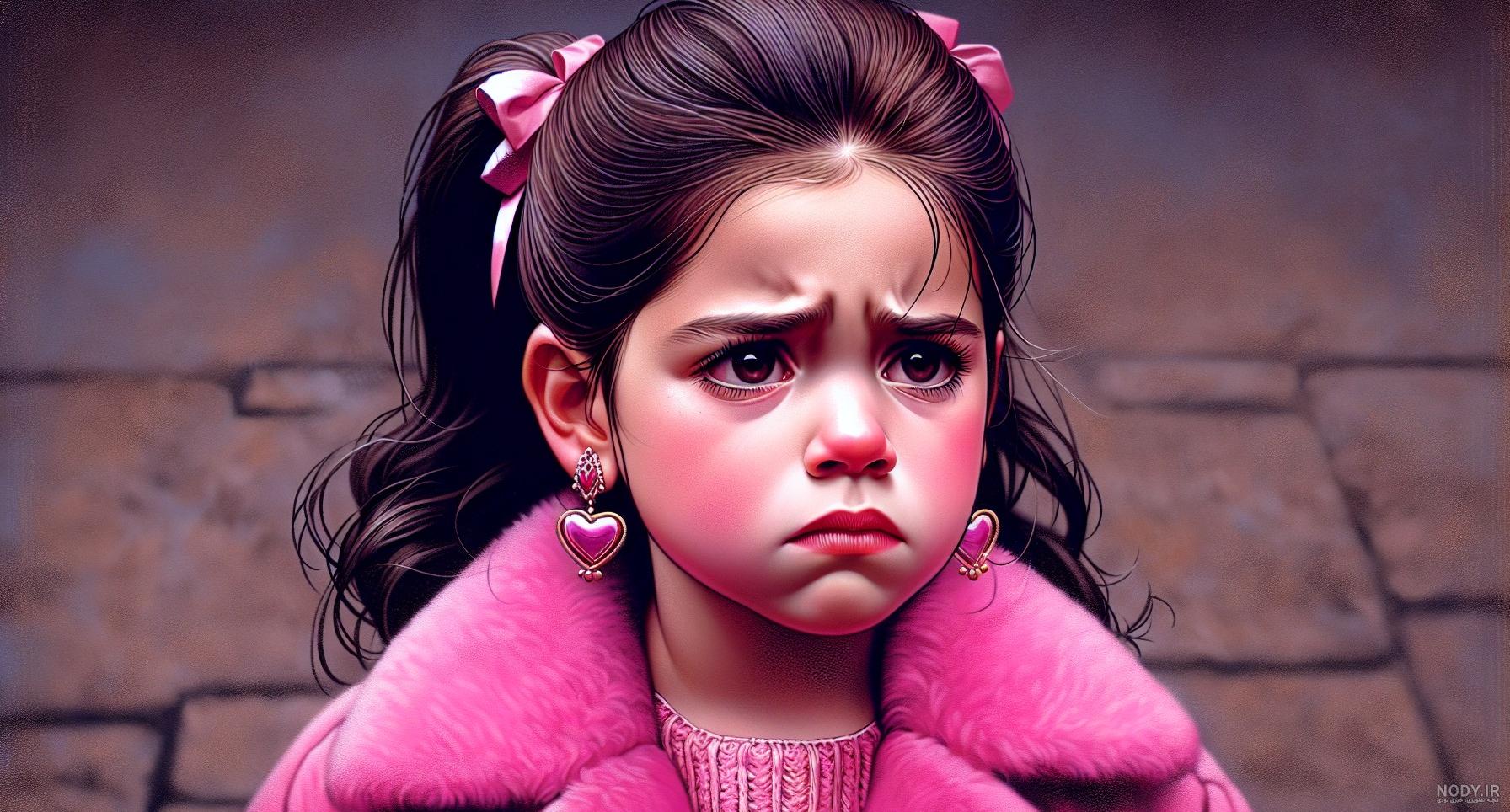 نقاشی دختر کاپشن صورتی با گوشواره قلبی