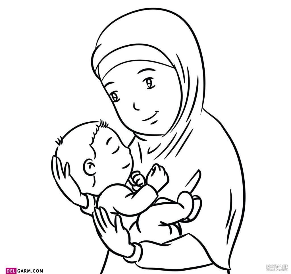 نقاشی سیاه قلم ساده دختر با حجاب