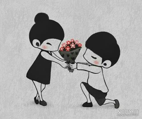 نقاشی عاشقانه دختر و پسر ساده و شیک