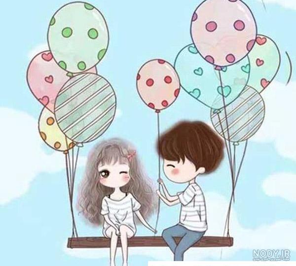نقاشی عاشقانه دختر و پسر ساده و شیک