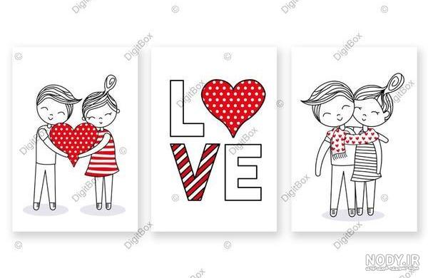 نقاشی عاشقانه دختر و پسر فانتزی ساده