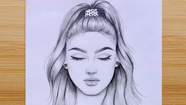 نقاشی دختری با مدل موهای دم اسبی
