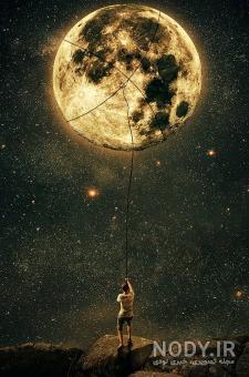 عکس تصویر زمینه ماه در شب - عکس نودی