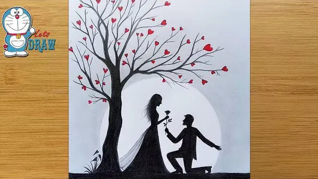 نقاشی عاشقانه دختر و پسر ساده و شیک نقاشی عاشقانه دختر و پسر ساده و شیک