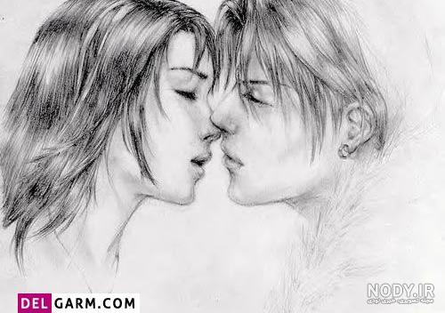 نقاشی عاشقانه دختر و پسر ساده لب
