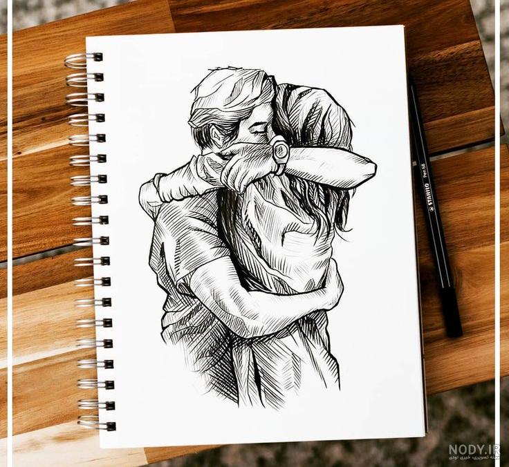 نقاشی عاشقانه دختر و پسر ساده لب نقاشی عاشقانه دختر و پسر ساده لب