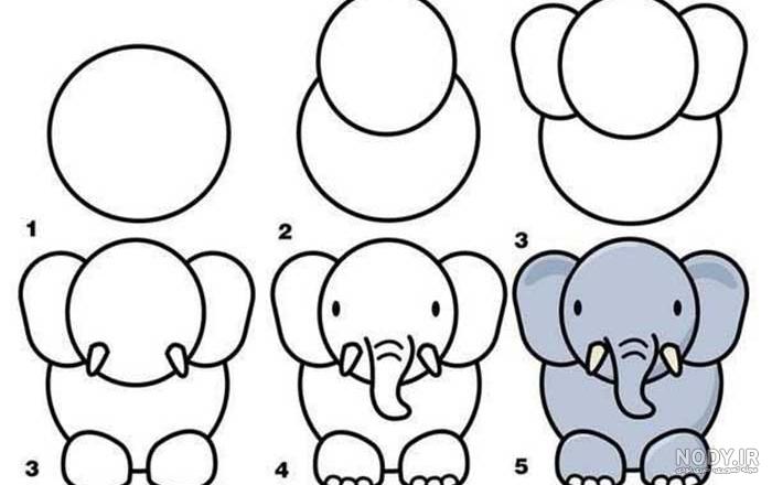 آموزش نقاشی فیل با نشانه فـ ف ، نقاشی با حروف الفبا how to draw Elephant