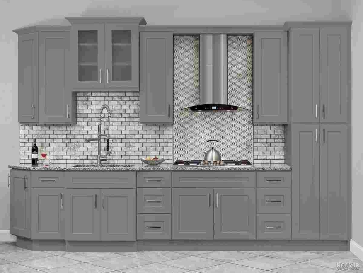 کابینت های گلاس نقره ای - نمونه کار کابینت مدرن نقره ای در نوین کابین
