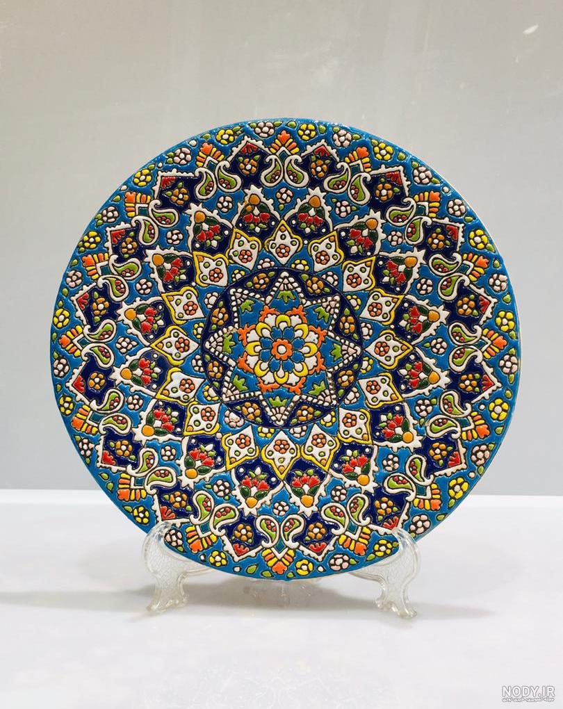 بشقاب مینا کاری برجسته مس سنگین اعلا 30سانتی - صنایع دستی ترنج