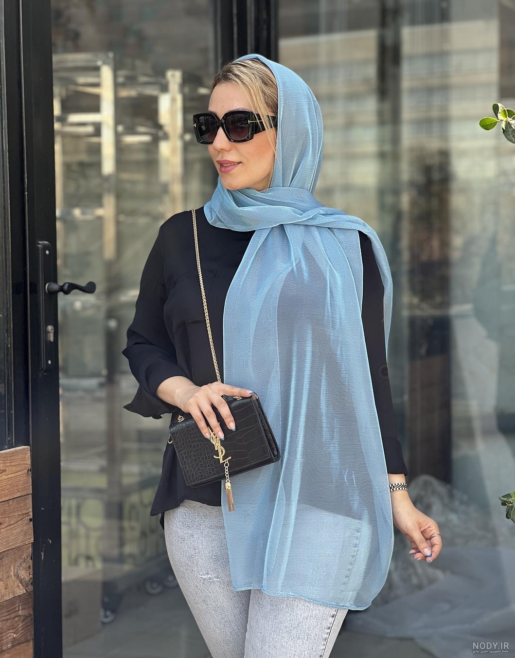 خرید شال نخی فیروزه ای بهاره منگوله دار - هانیل اسکارف