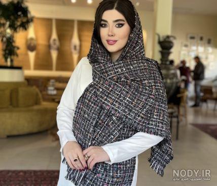 شال مشکی مجلسی نخ اسلپ وی ای پی مروارید گل S5358 (2 رنگ) - روسری آسمان