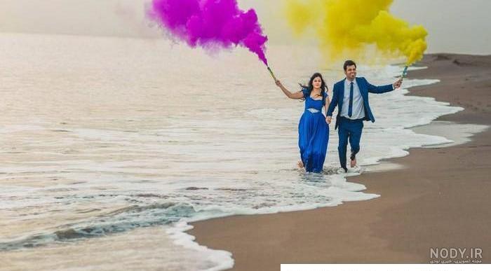 ژست عکس تولد با کیک کنار دریا