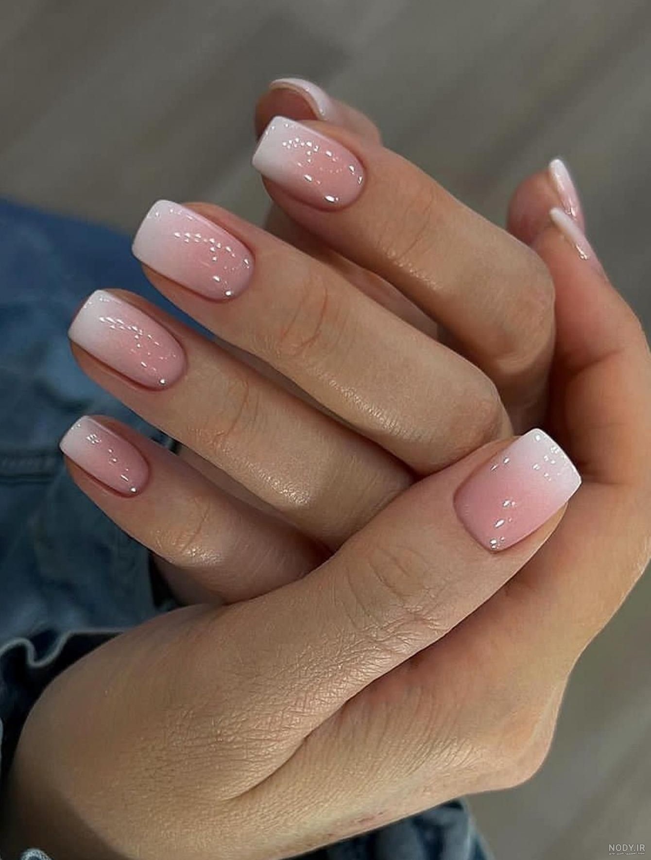 24pcs Short Square Press On Nails Light Pink Gradient Fake Nails Cute ...
