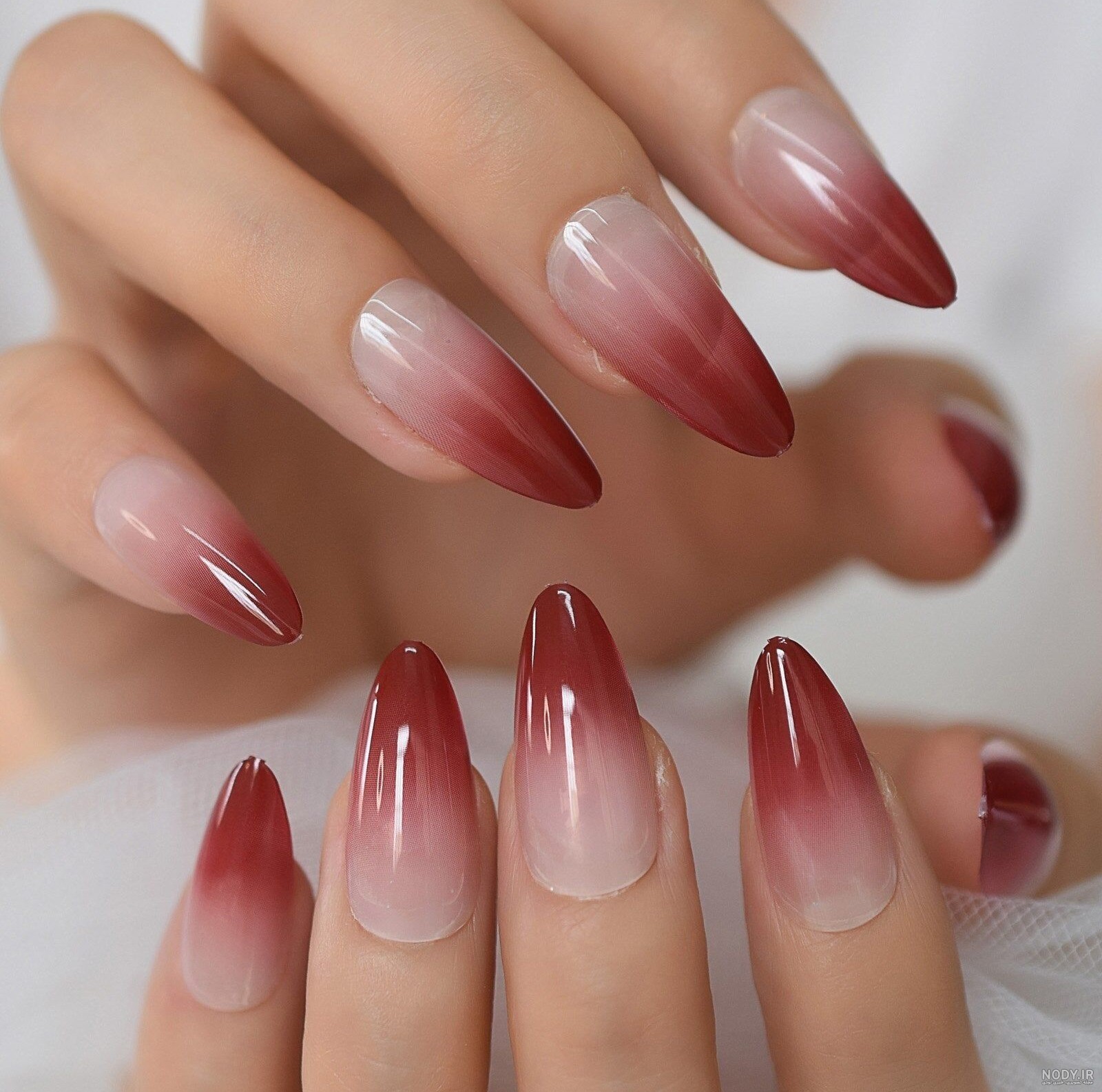Glossy Gradient Rainbow Ombre French Press on Nails Almond Fake Nails ...