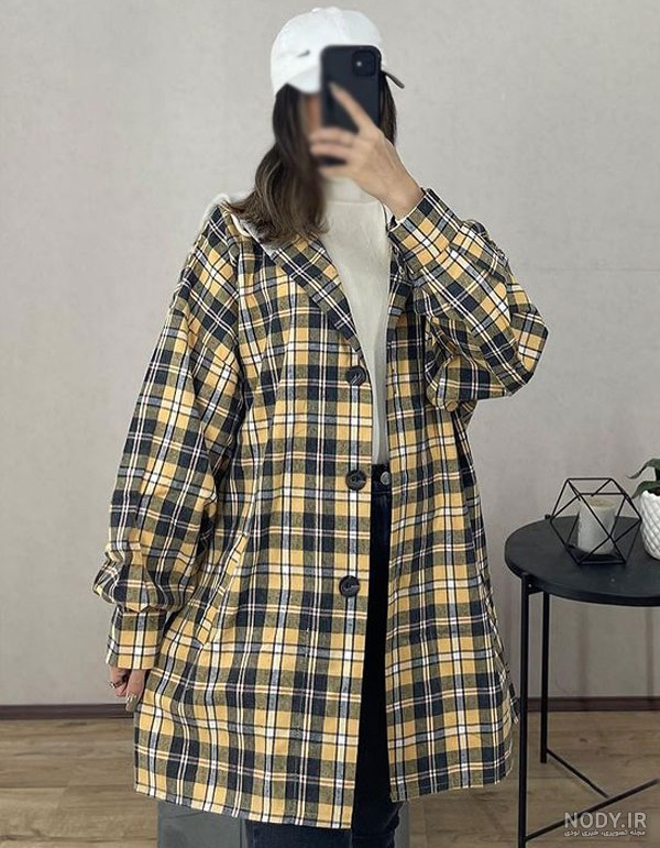 مدل مانتو پاییزی چهارخونه ریز و کوتاه با پارچه چهارخانه در استایل 2x2 و سبک small couture