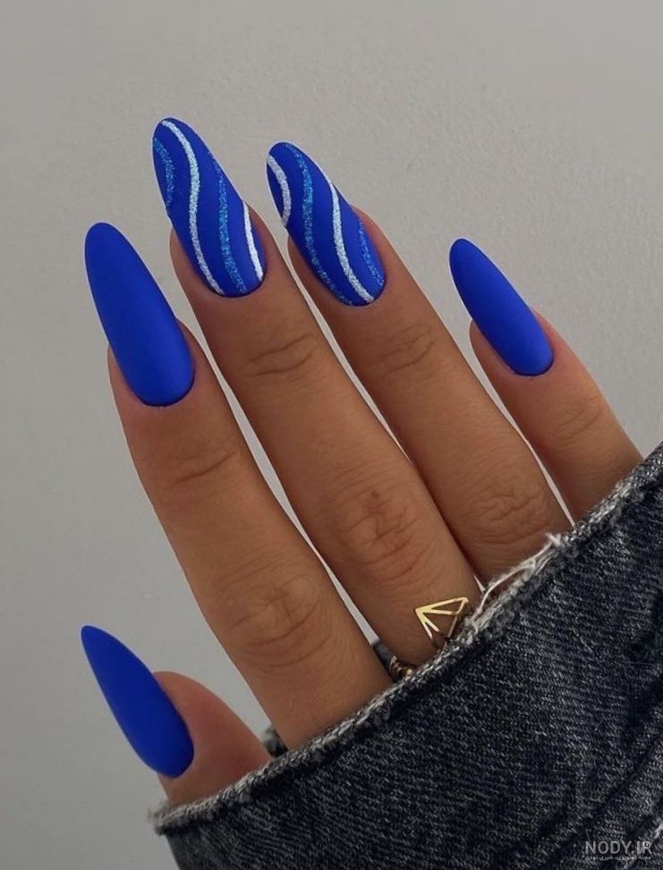 50 مدل جذاب ناخن آبی کاربنی