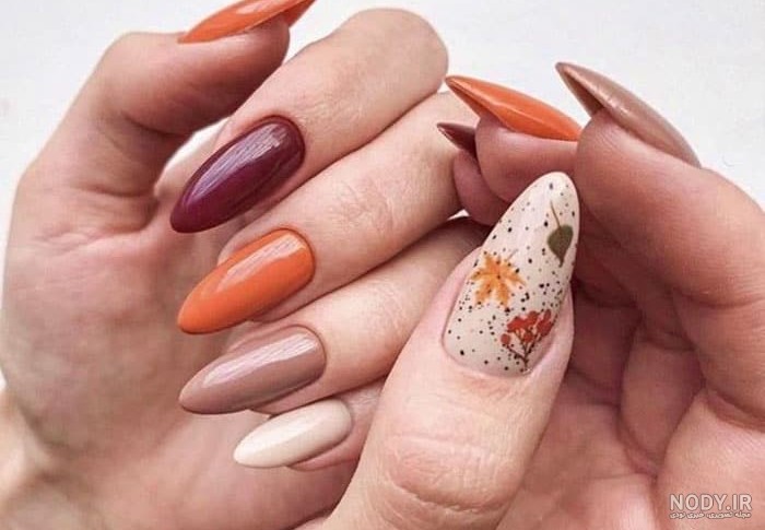 مدل ناخن پاییزه جدید و شیک ۲۰۲۵ با طرح های کوتاه، قهوه ای و نارنجی