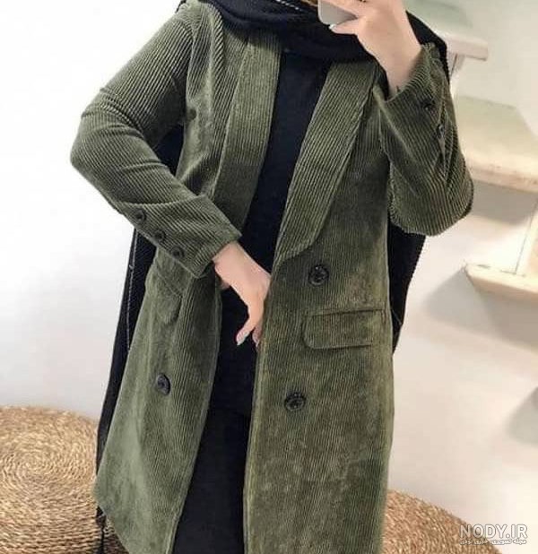 مدل مانتو پاییزی بلند و کبریتی با پارچه مخمل کبریتی در سال 1404 و 2025
